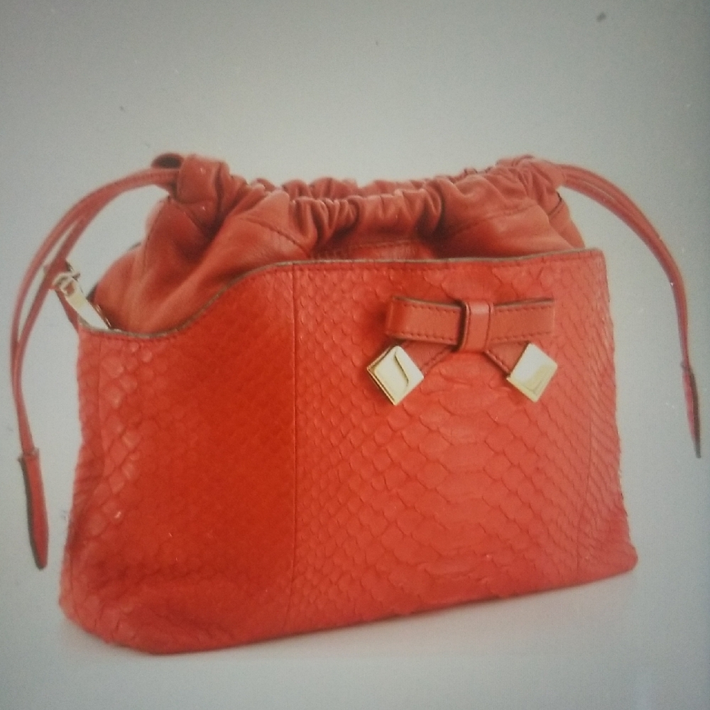 BURBERRY Red And Gold Little Crush Bow Crossbody Leather And Python Designer Bag